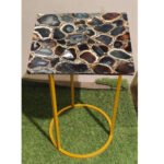 Natural Semiprecious Black Agate Stone Side table with SS Base perfect for modern interiors(14inch)