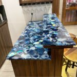 Natural Semiprecious Elegant Blue Agate Bar Counter with Unique Natural Patterns and Glow(Price on Request)