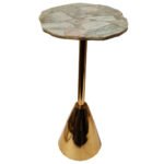 Natural semiprecious Green Aventurine Stone Side Table With Metal Base perfect for modern interiors
