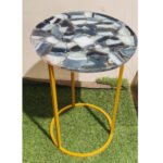 Natural Semiprecious Grey Agate Stone Side table with Ms Base perfect for modern interiors(14inch)