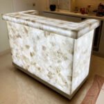 Natural Semiprecious Elegant White Quartz Bar Counter with Unique Natural Patterns and Glow(Price on Request)