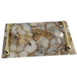 Natural Semiprecious agate and quartz serving tray with golden handles(Mix Agate)