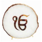 Ek Onkar Mantra on Natural Agate Stone with Gold Electroplating on Border with Stand